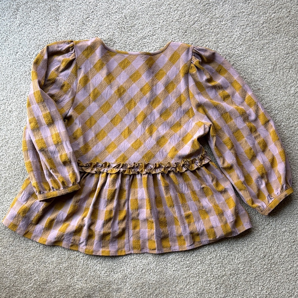 🪷entro Checkered Blouse 3/4 Sleeve, Medium, EUC - Picture 4 of 5